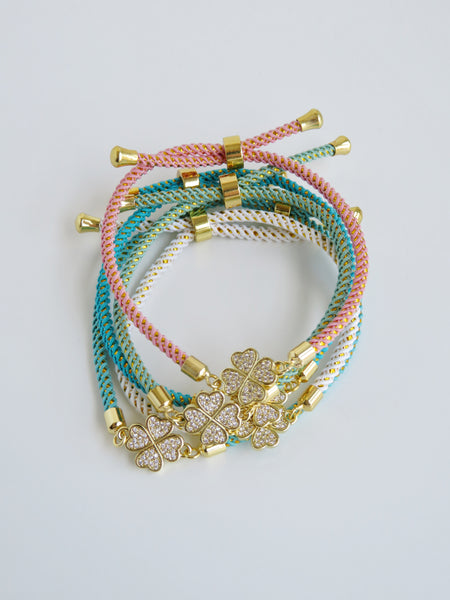 Heart Clover Bracelet - Adjustable Braided Cord