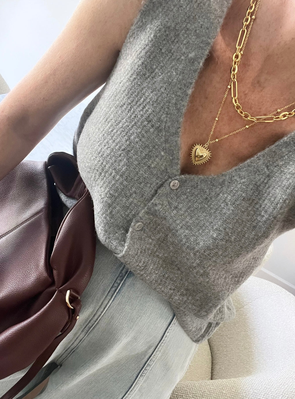 Sacred Heart Double Chain Necklace - 18k Gold Plated