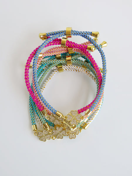 Heart Clover Bracelet - Adjustable Braided Cord