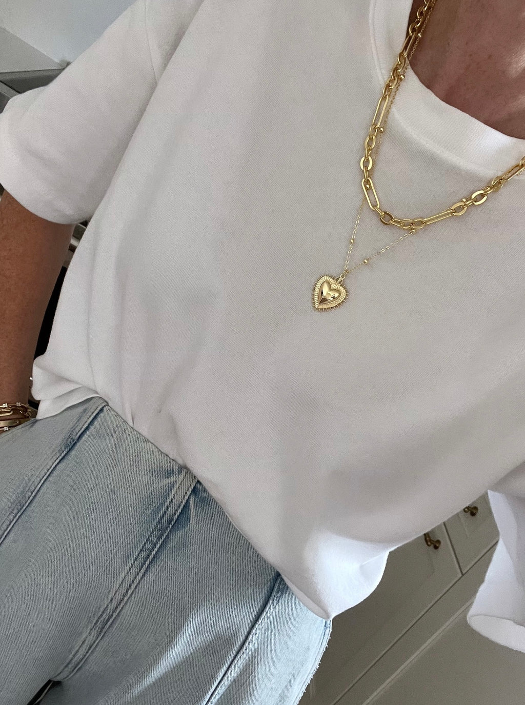 Sacred Heart Double Chain Necklace - 18k Gold Plated