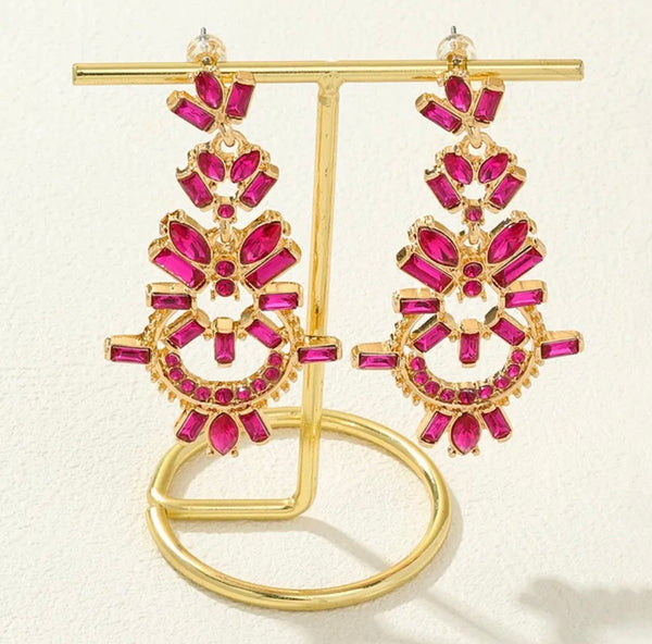 Mira Rhinestone Earrings - Pink