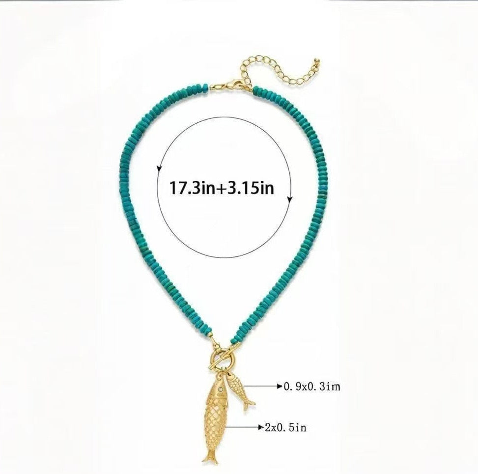 Turquoise Beaded Fish Necklace
