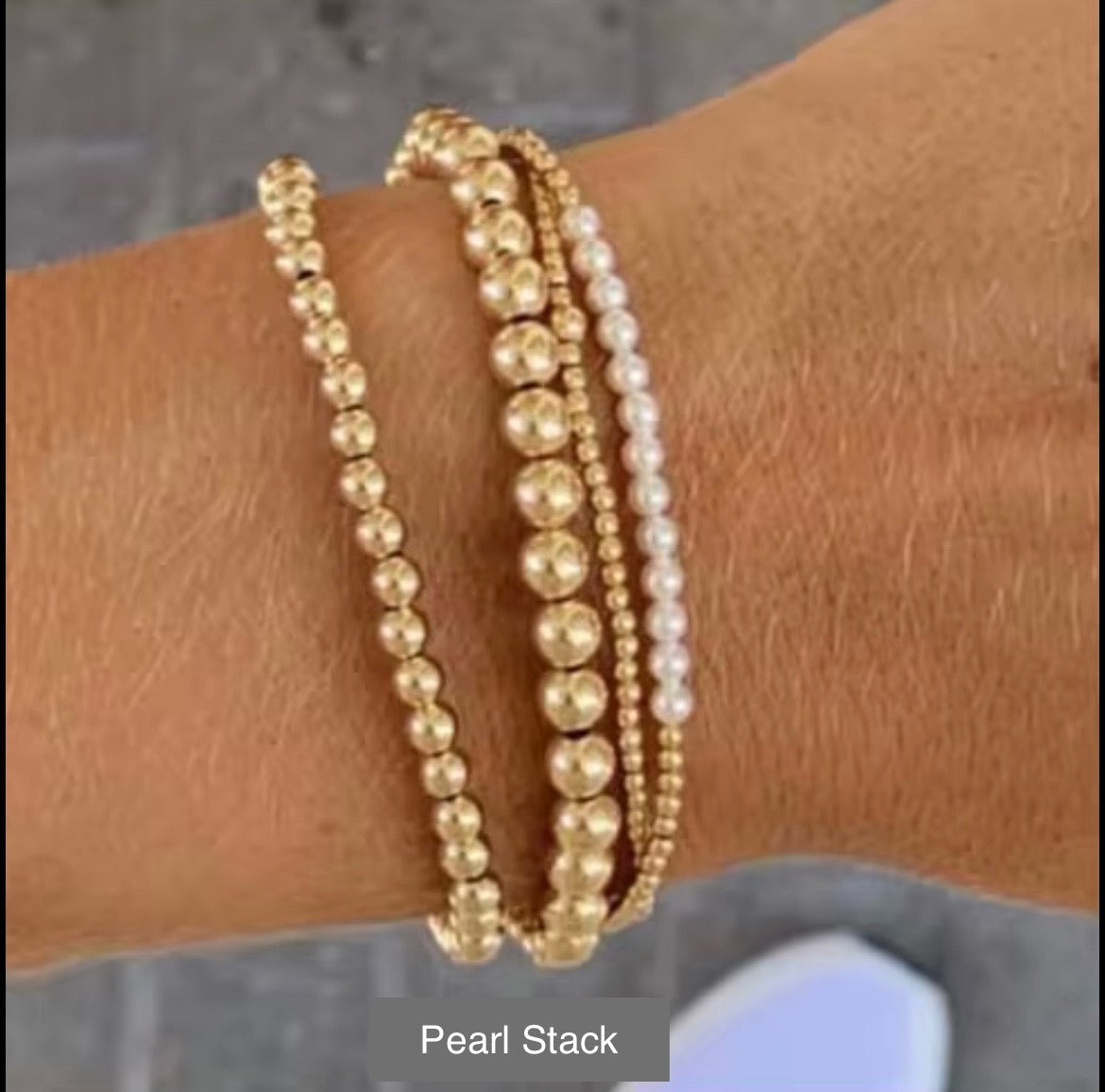 Pearl Beaded Bracelet Stack - Set of 4 Waterproof Non-Tarnish