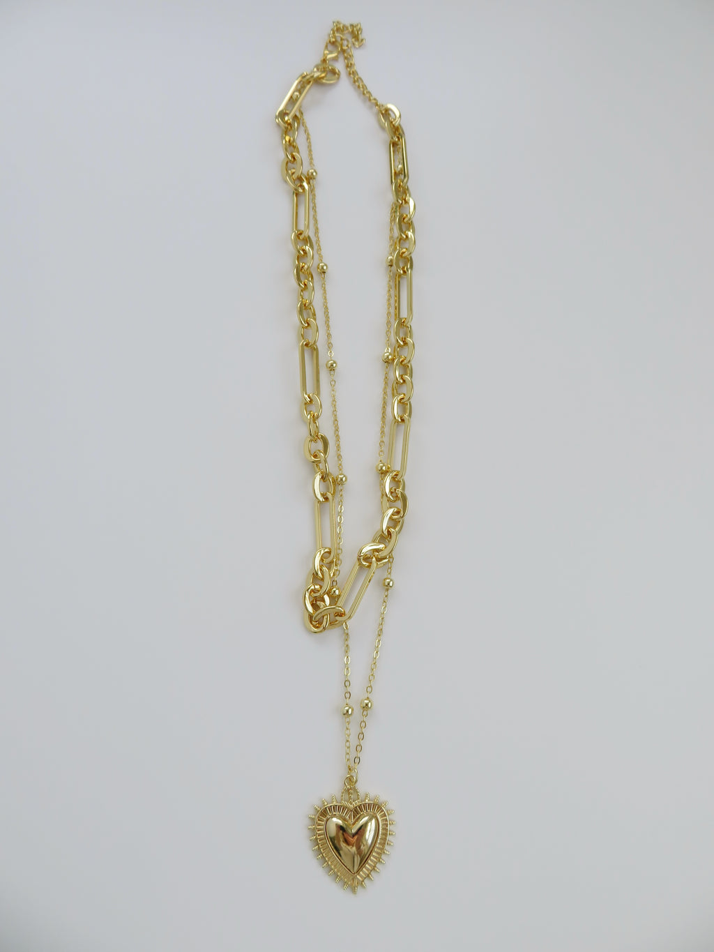 Sacred Heart Double Chain Necklace - 18k Gold Plated