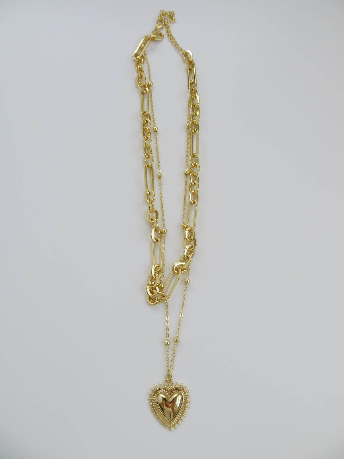 Sacred Heart Double Chain Necklace - 18k Gold Plated