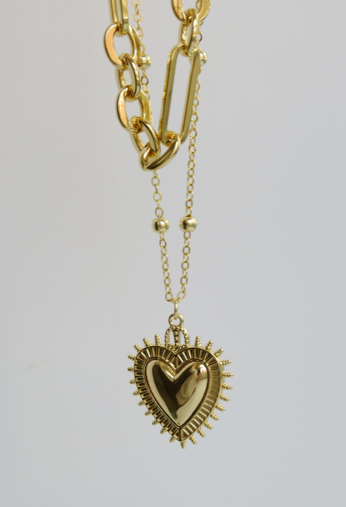 Sacred Heart Double Chain Necklace - 18k Gold Plated