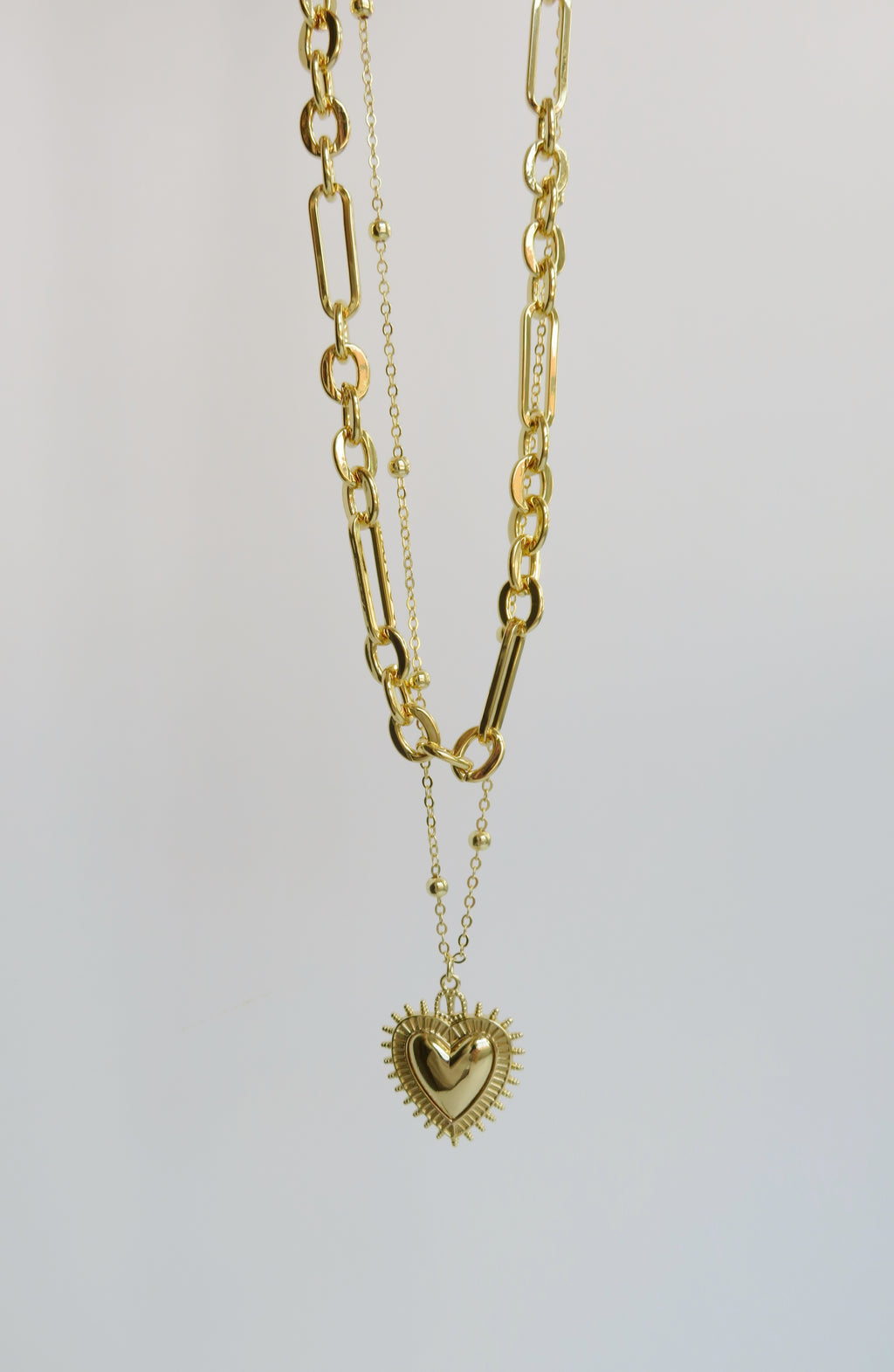 Sacred Heart Double Chain Necklace - 18k Gold Plated