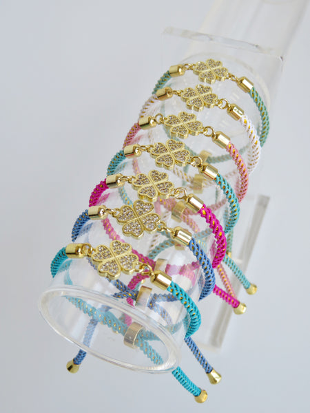 Heart Clover Bracelet - Adjustable Braided Cord