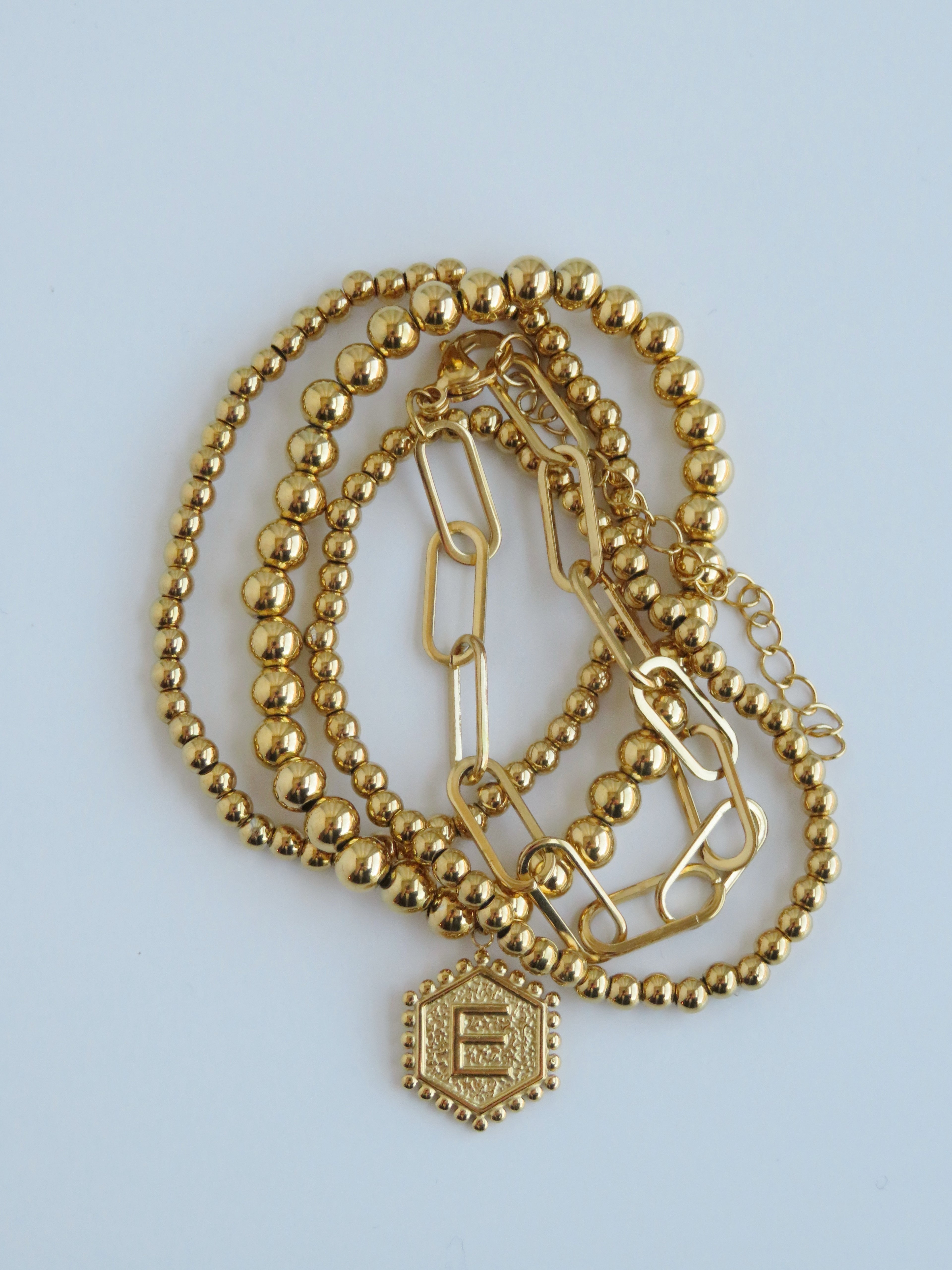 Classic Initial Bracelet - Set of 4 - Waterproof Non-Tarnish Beaded