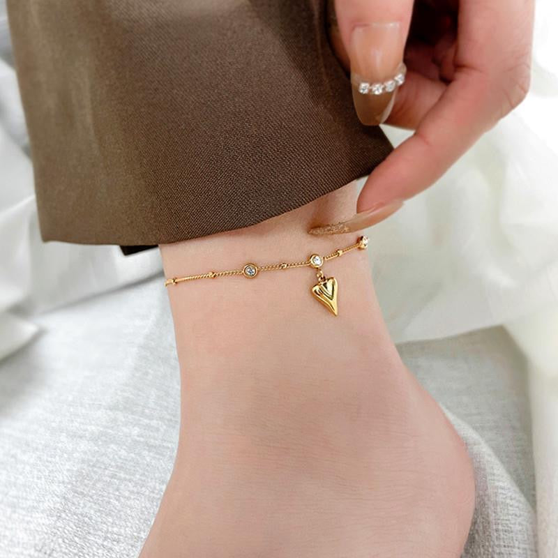 Golden Heart with Diamonds Anklet