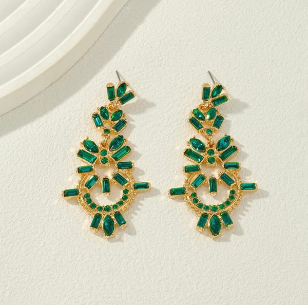 Mira Rhinestone Earrings - Green