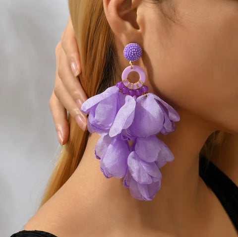 Peony Petal Dangler Earrings - Lavender