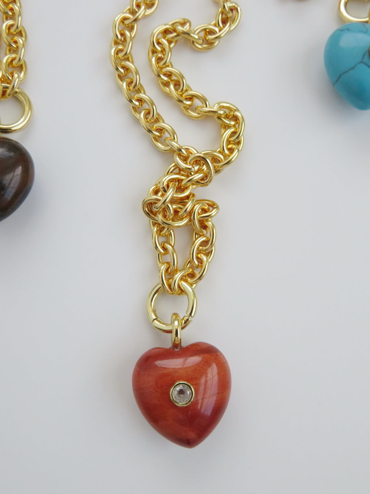 Crystal Heart Cable Necklace - 18k Gold Plated