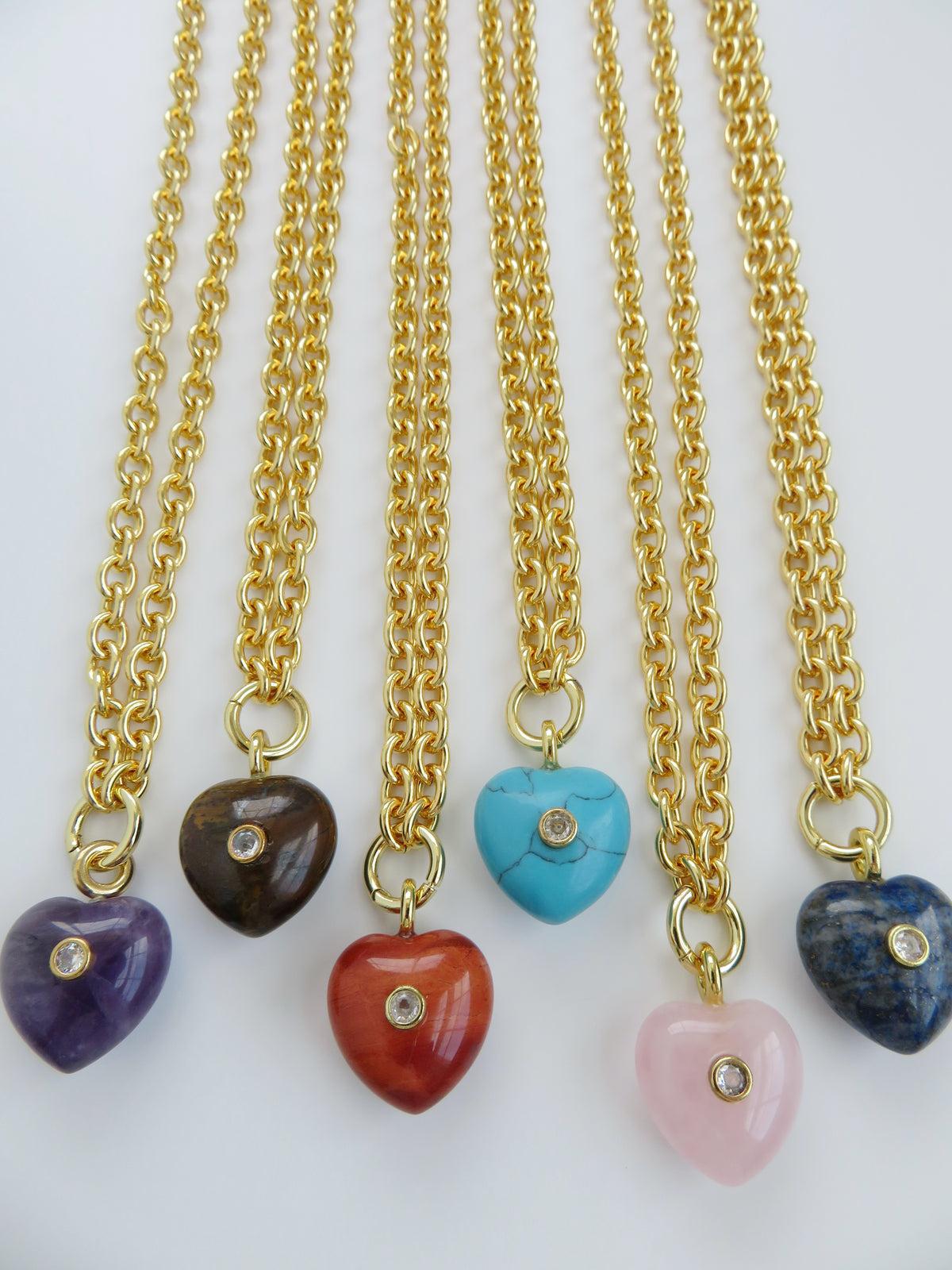 Crystal Heart Cable Necklace - 18k Gold Plated
