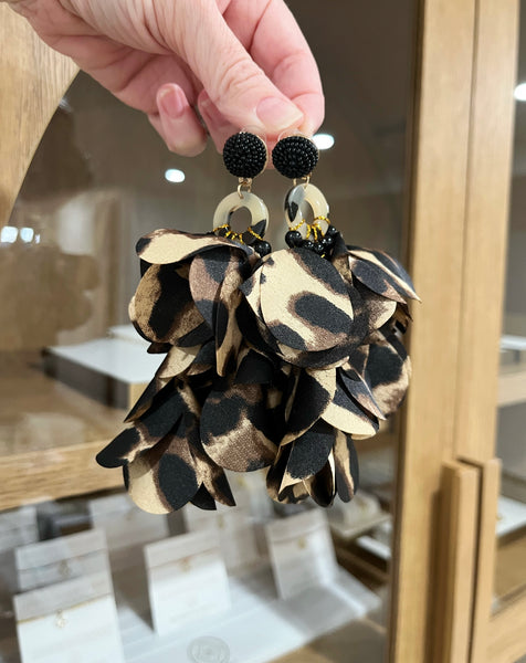Peony Petal Dangler Earrings - Leopard