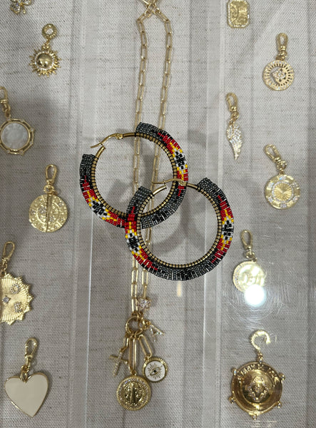 Grey Boho Beaded Hoop Earrings