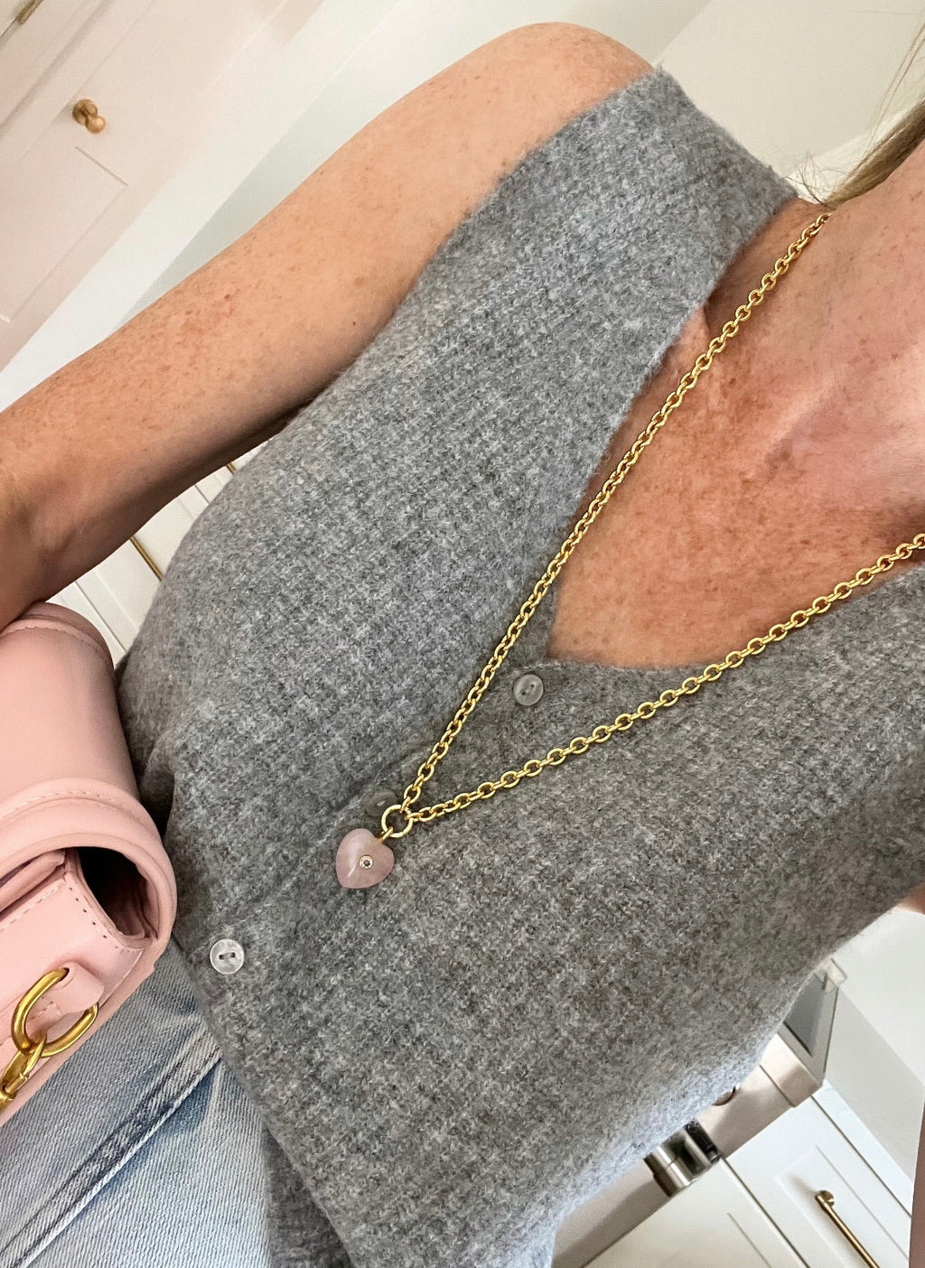 Crystal Heart Cable Necklace - 18k Gold Plated