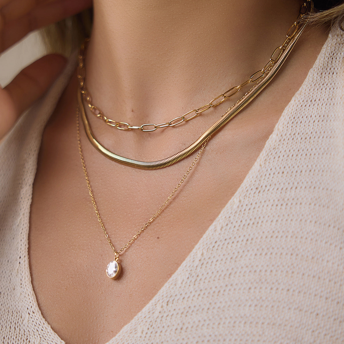 Layered Diamond Pendant Necklace