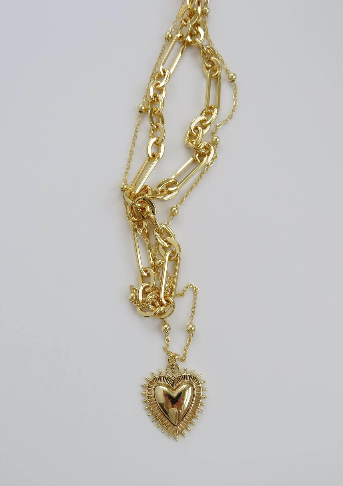 Sacred Heart Double Chain Necklace - 18k Gold Plated