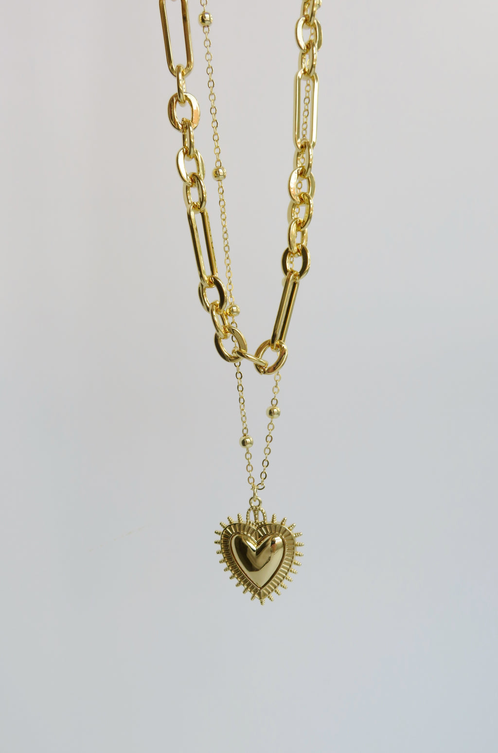 Sacred Heart Double Chain Necklace - 18k Gold Plated