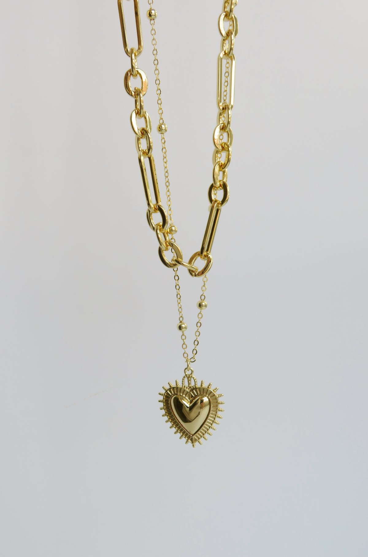 Sacred Heart Double Chain Necklace - 18k Gold Plated