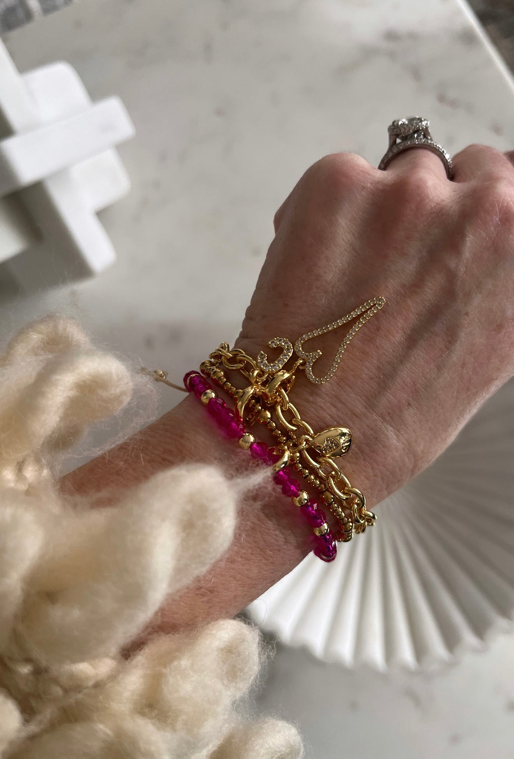 Diamond Initial Charms with Hinged Clasp