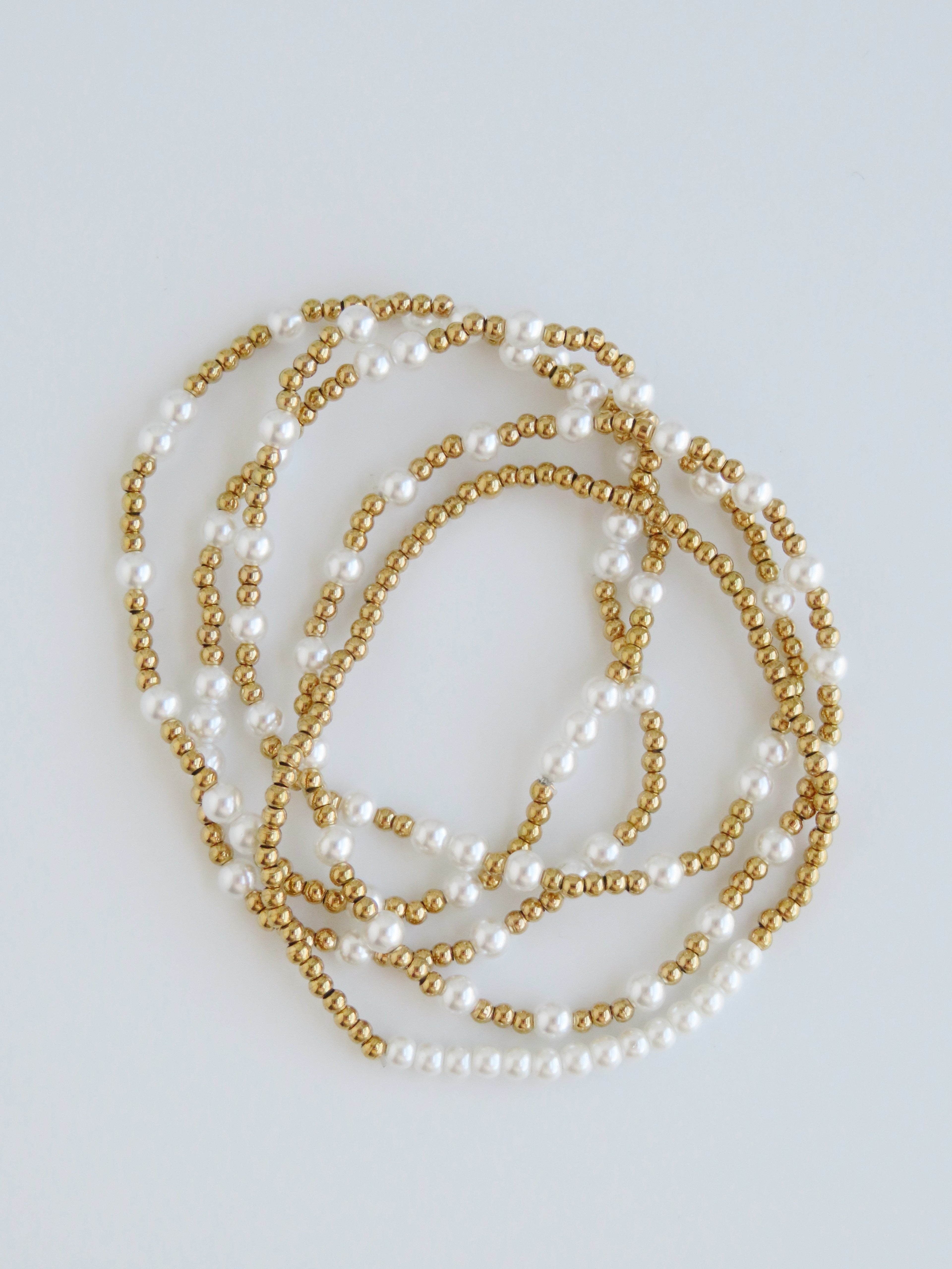 Elegant Pearl Beaded Waterproof Non-Tarnish Bracelets - Set of 5