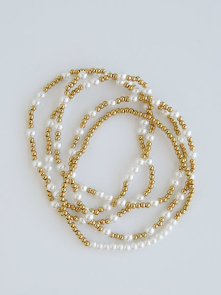 Elegant Pearl Beaded Waterproof Non-Tarnish Bracelets - Set of 6