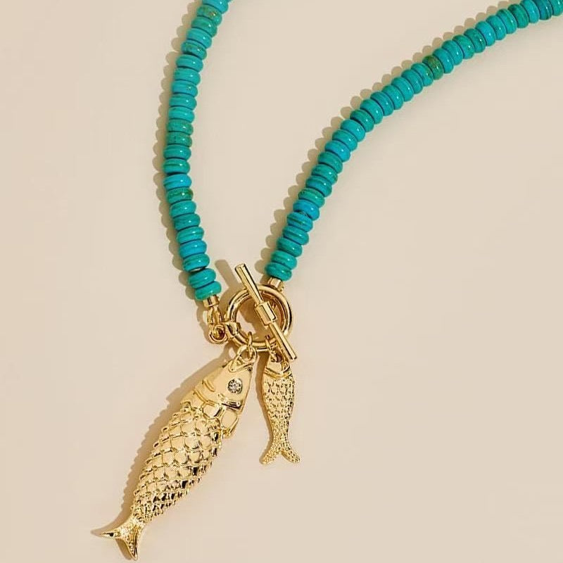 Turquoise Beaded Fish Necklace