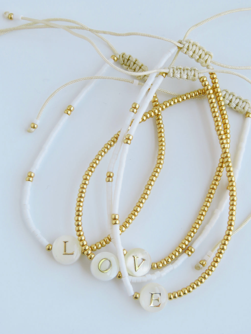 Initial Bracelet - Beaded Pearl Shell