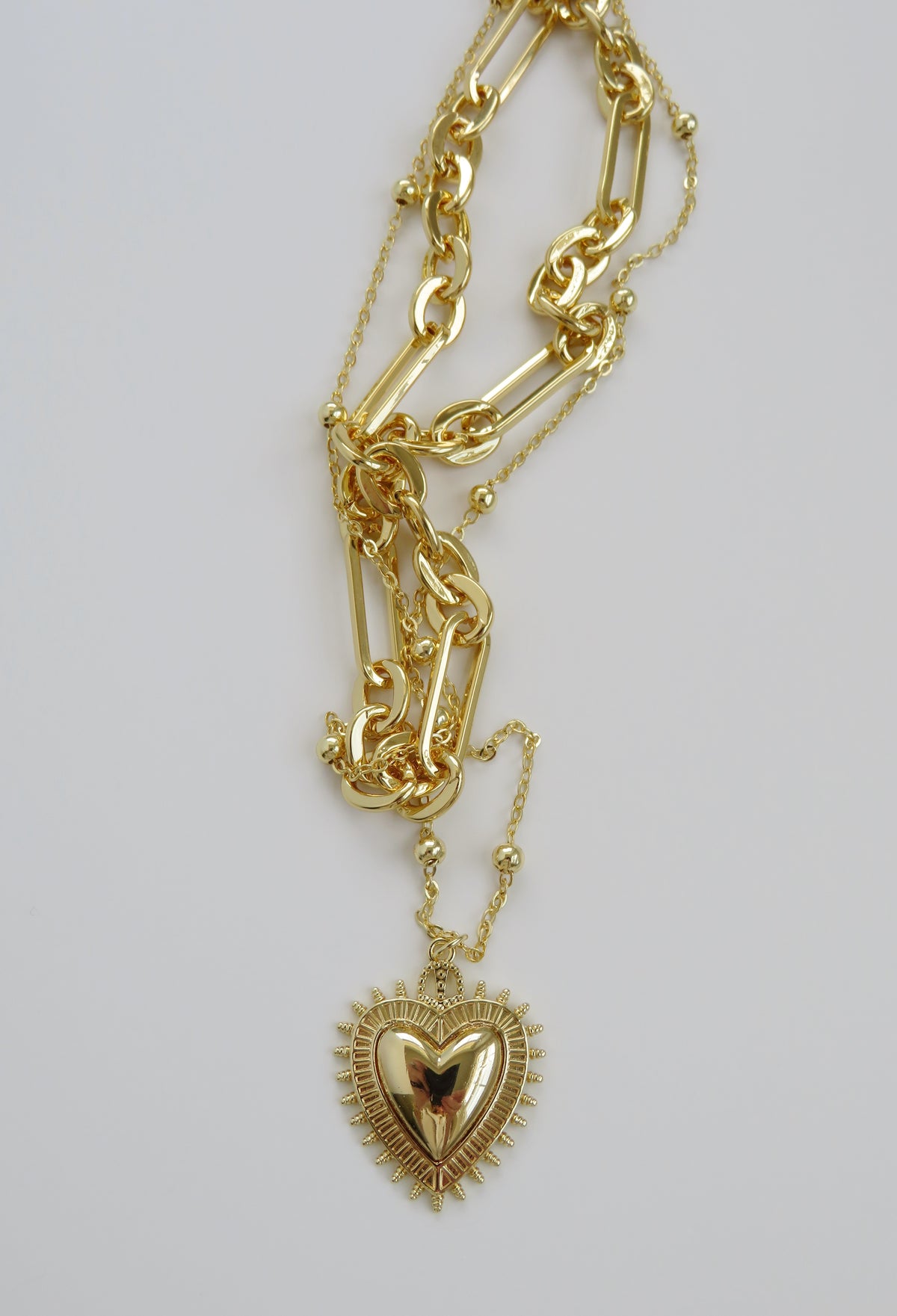 Sacred Heart Double Chain Necklace - 18k Gold Plated