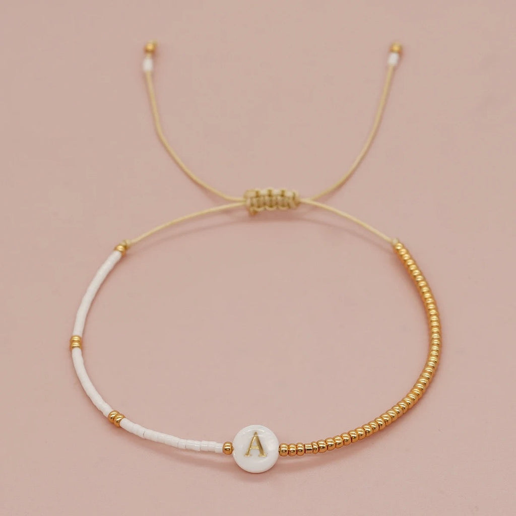 Initial Bracelet - Beaded Pearl Shell