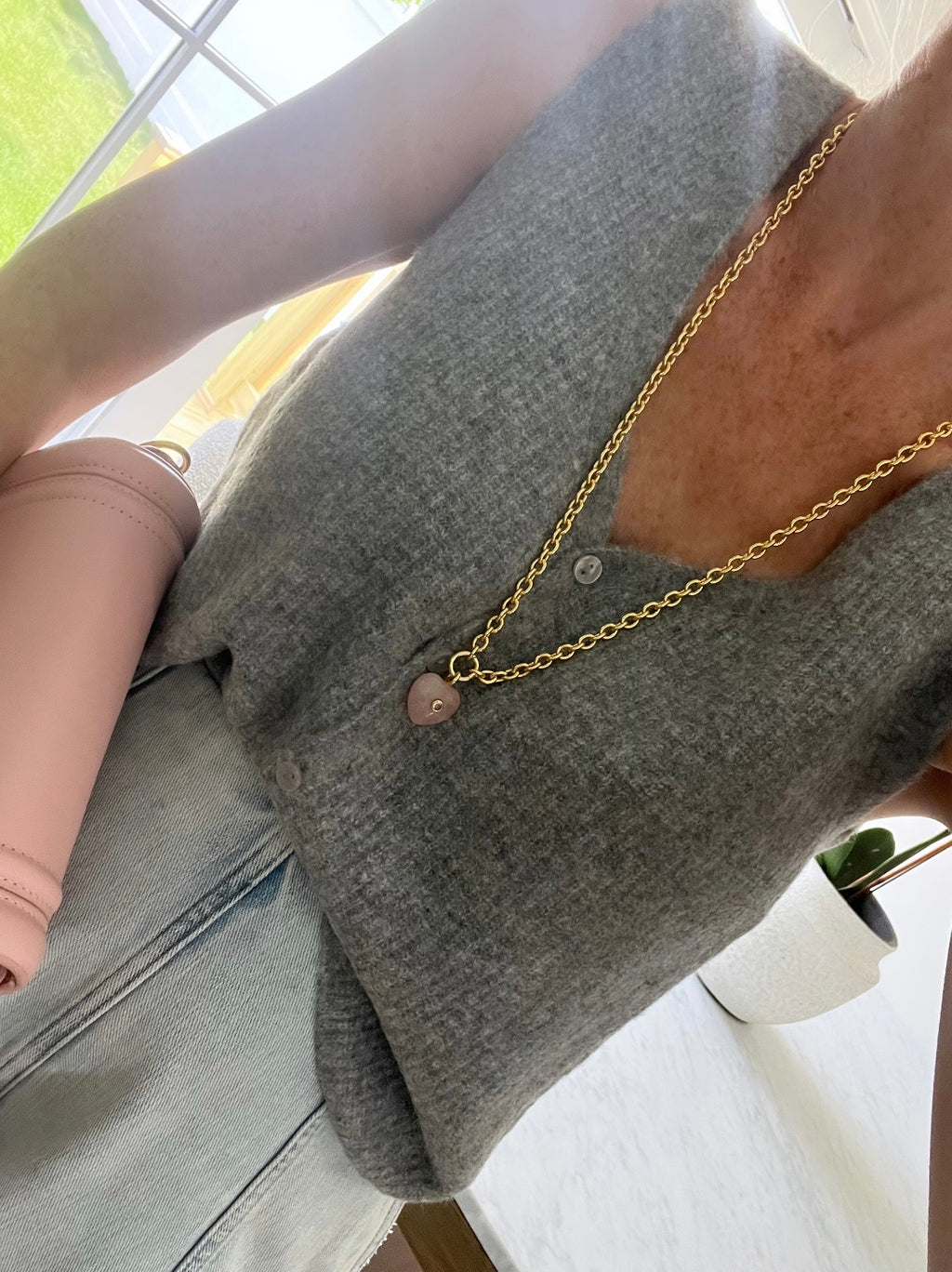 Crystal Heart Cable Necklace - 18k Gold Plated