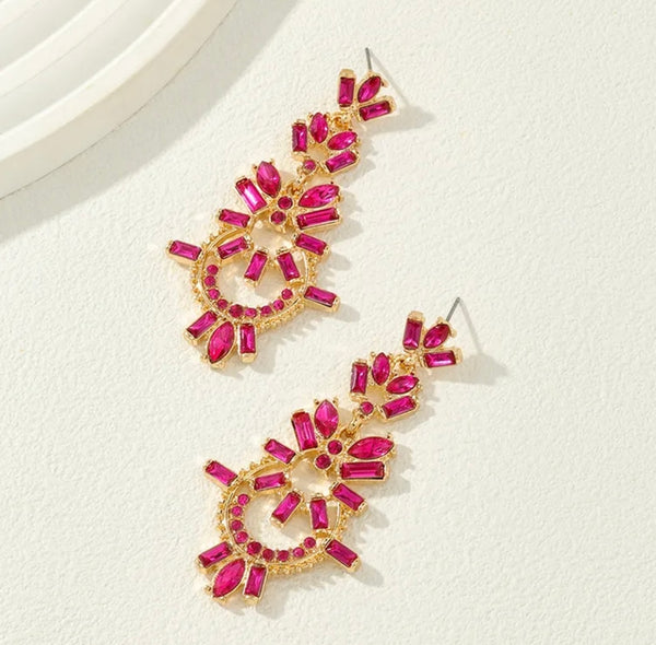 Mira Rhinestone Earrings - Pink