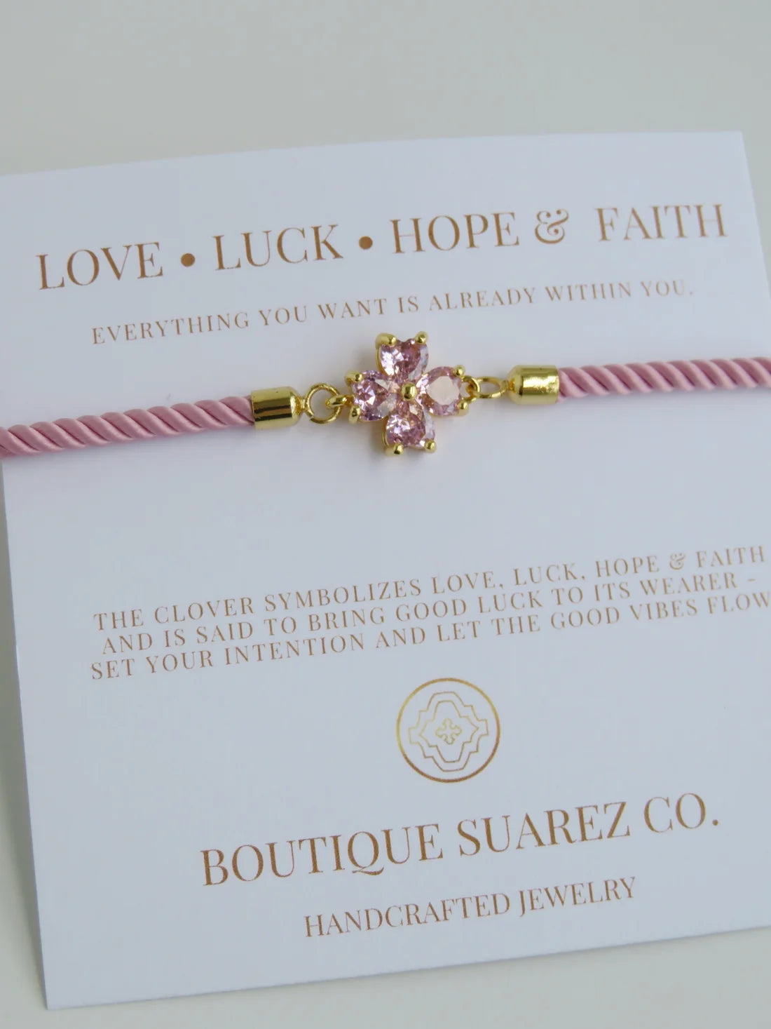 Clover Pink Cord Bracelet