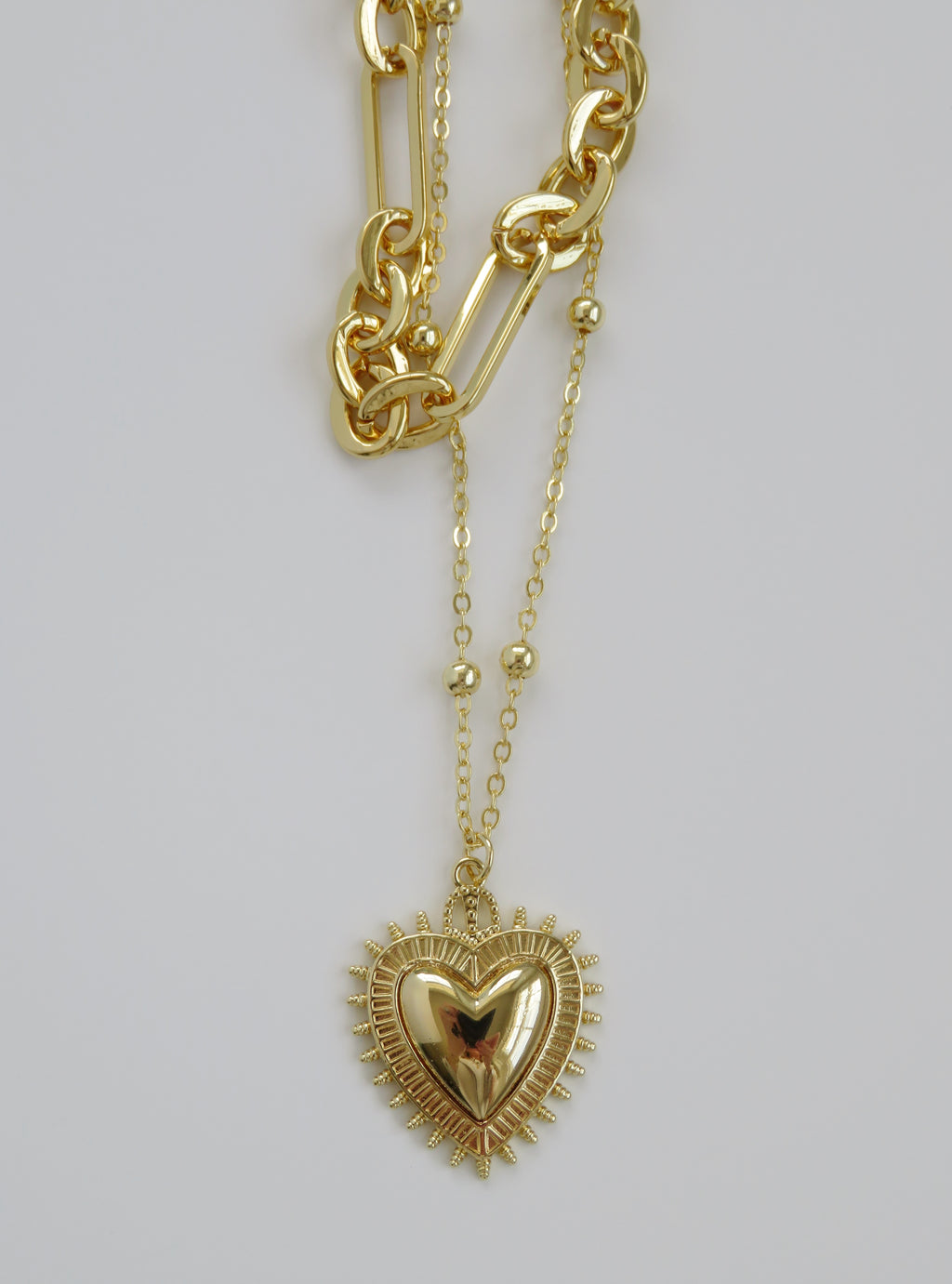 Sacred Heart Double Chain Necklace - 18k Gold Plated