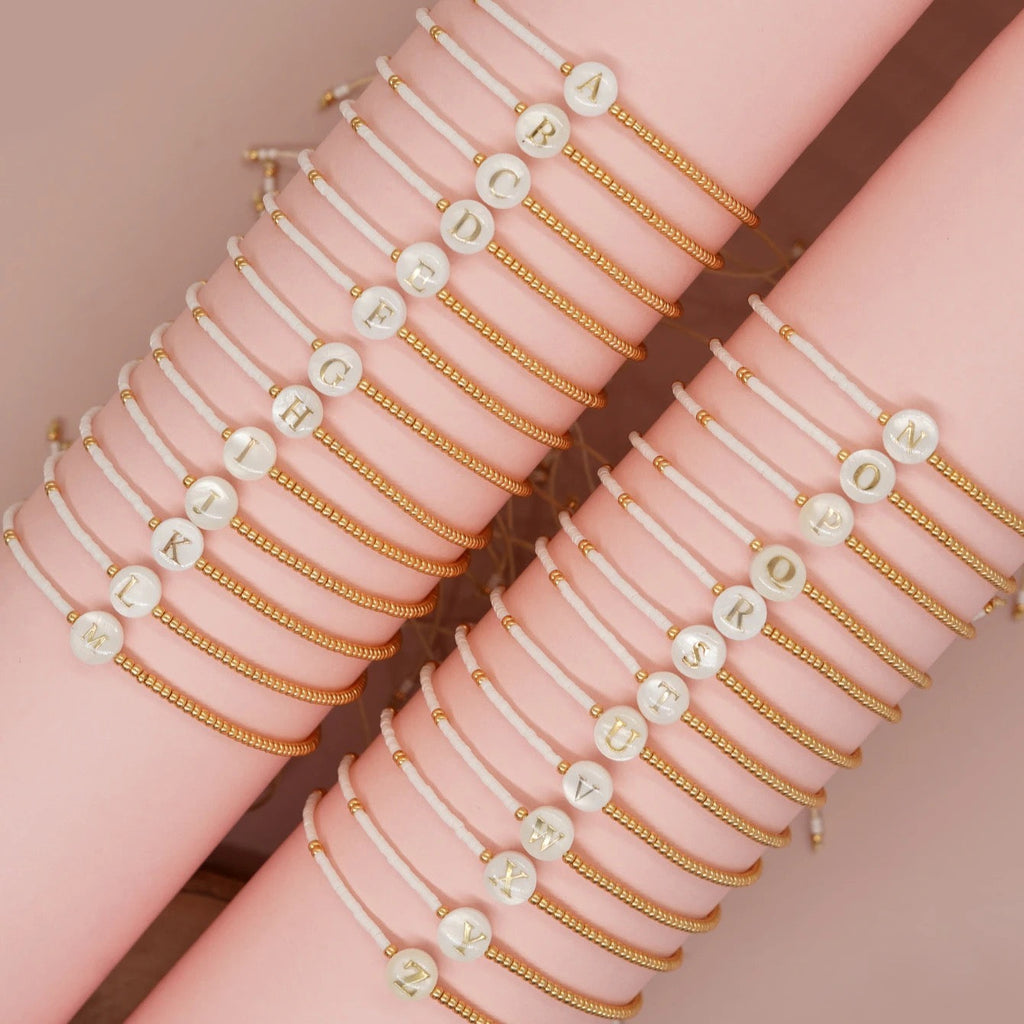 Initial Bracelet - Beaded Pearl Shell