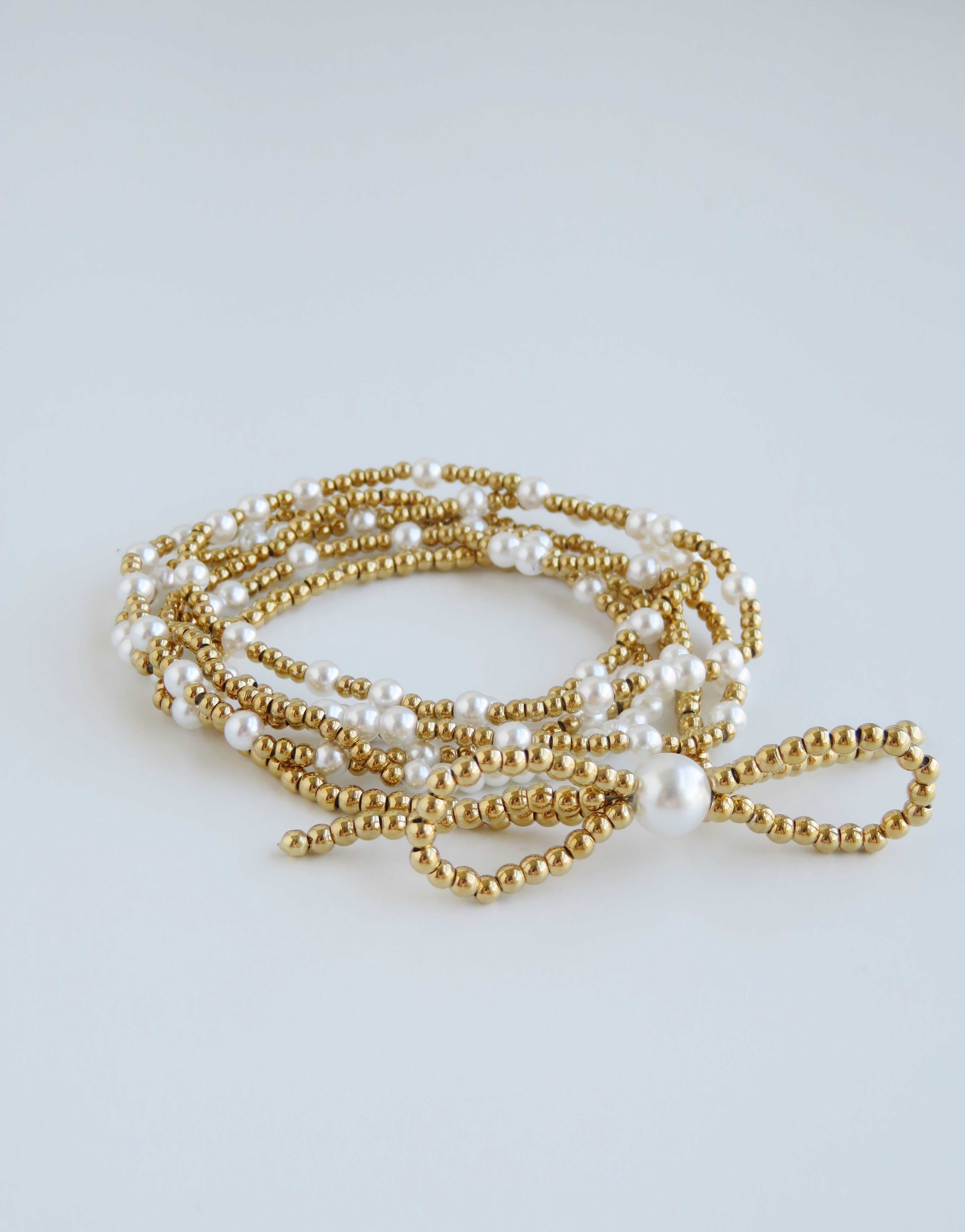 Elegant Pearl Beaded Waterproof Non-Tarnish Bracelets - Set of 5