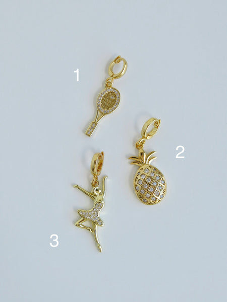 Tennis. Ballerina. Pineapple Charms with Hinged Clasp