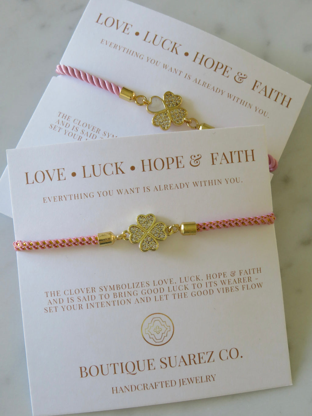 Pink Clover Cord Bracelet