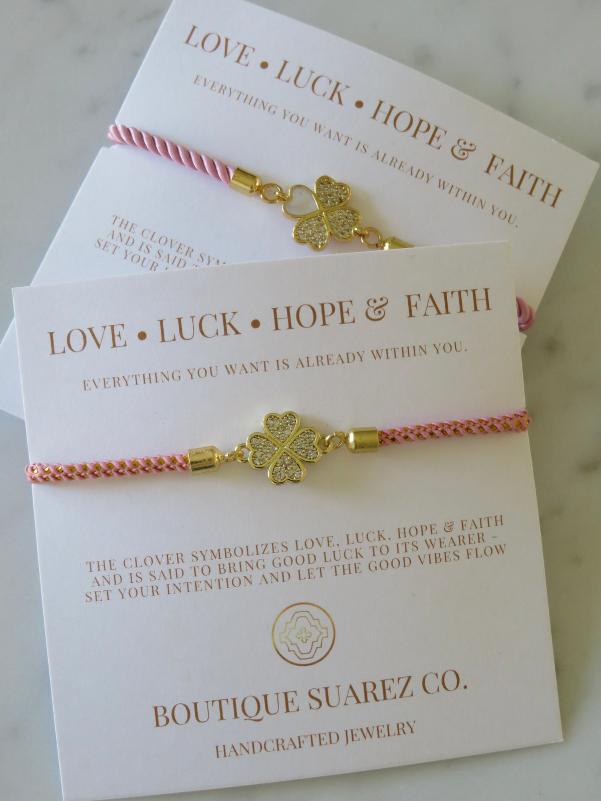 Pink Clover Cord Bracelet