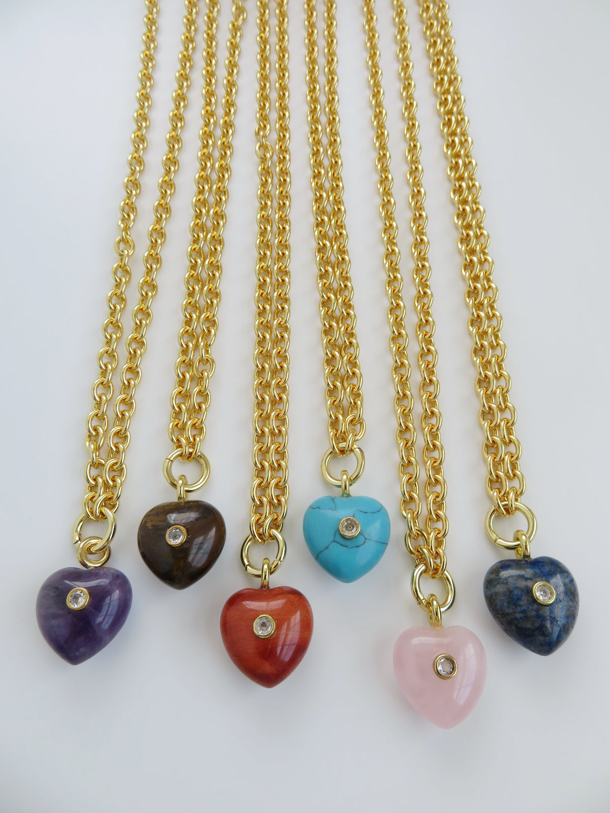 Crystal Heart Cable Necklace - 18k Gold Plated