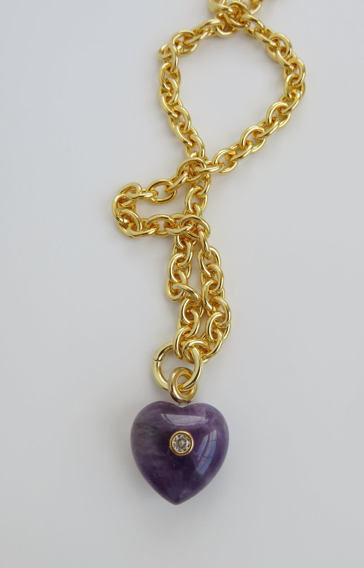 Crystal Heart Cable Necklace - 18k Gold Plated