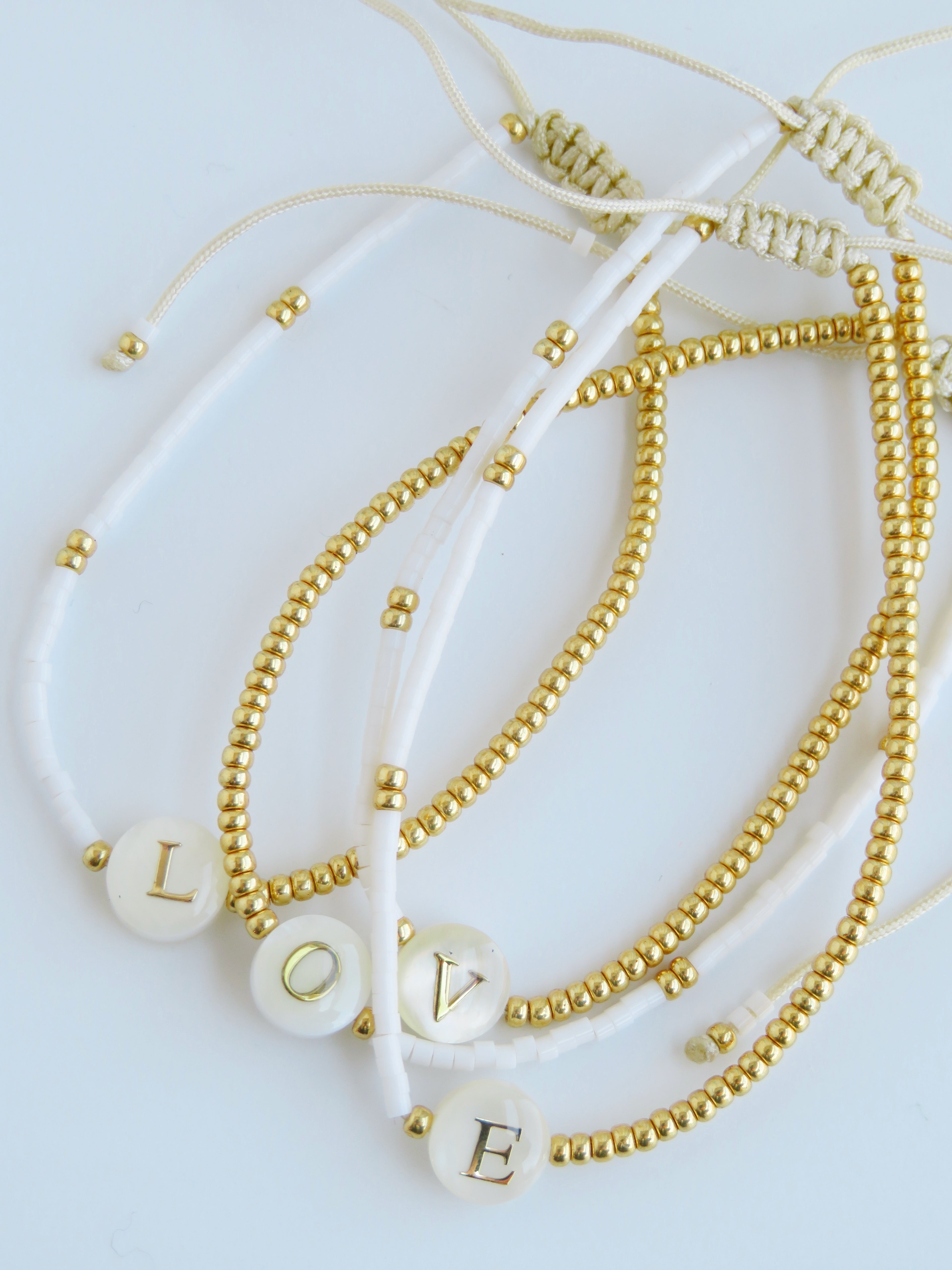 Initial Bracelet - Beaded Pearl Shell