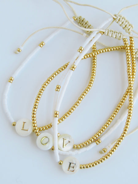 Initial Bracelet - Beaded Pearl Shell