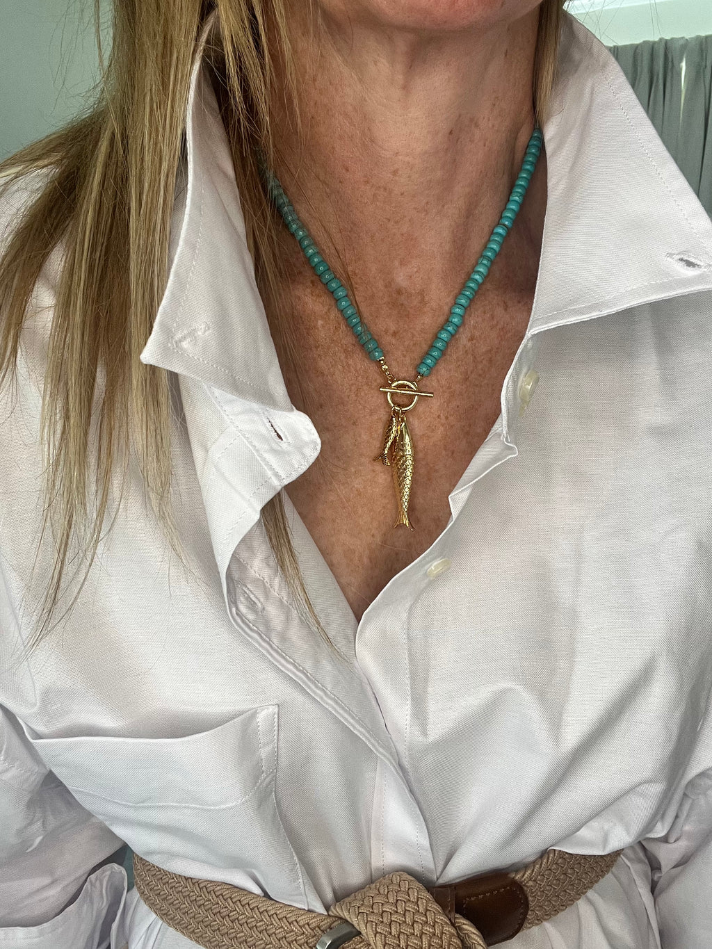 Turquoise Beaded Fish Necklace