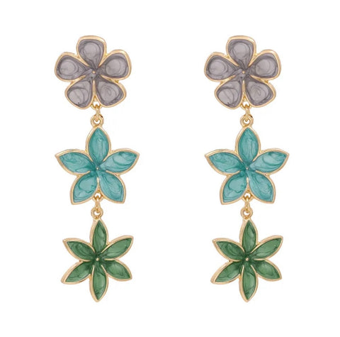 Flower Dangler Earrings - Green