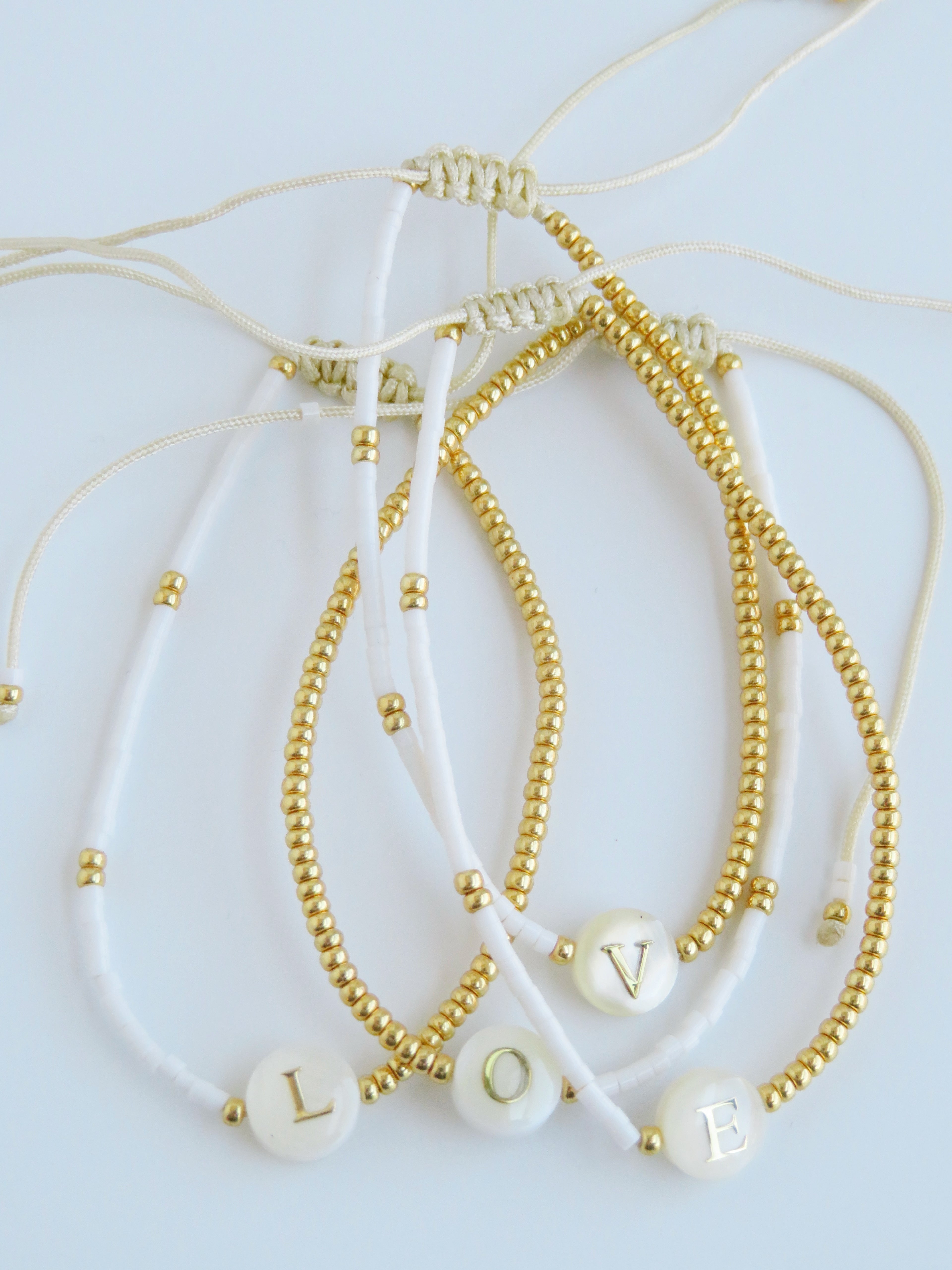 Initial Bracelet - Beaded Pearl Shell