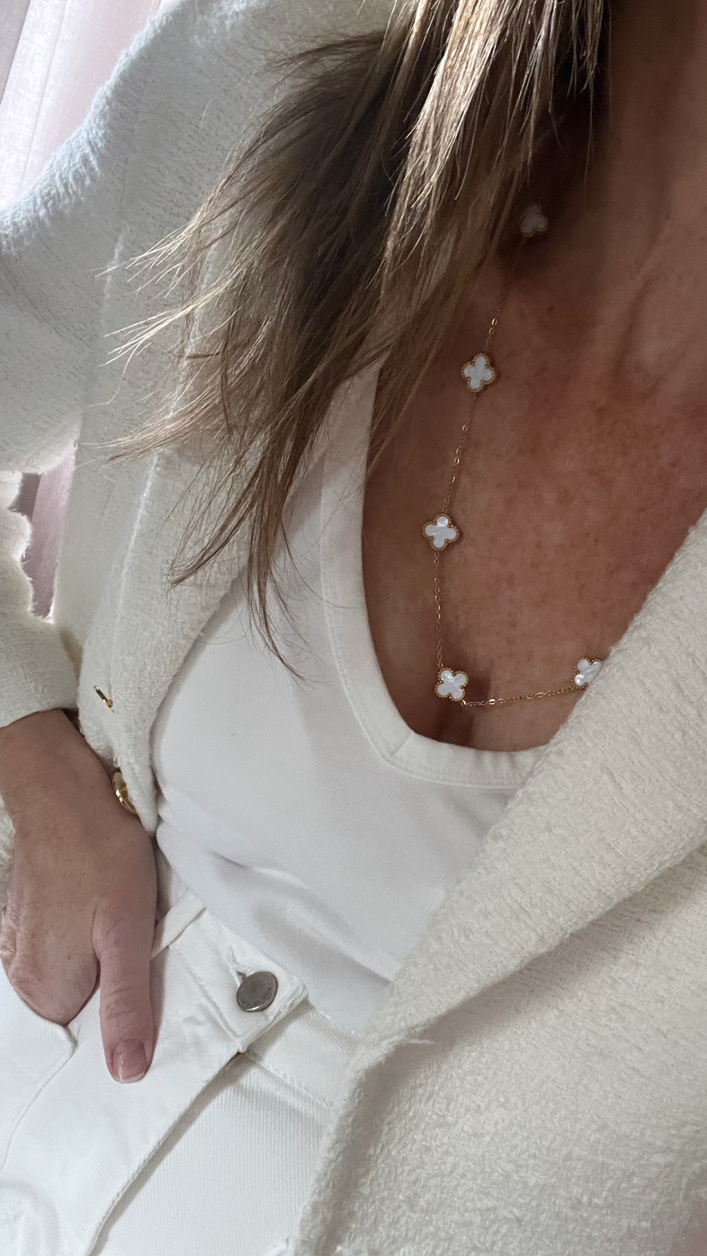 Long Pearl Shell Clover Necklace - Love. Luck. Hope & Faith