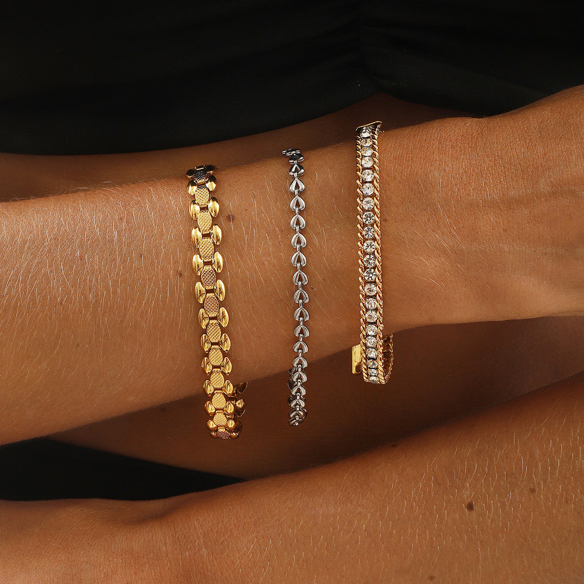 Mixed Metal Diamond Bracelet Stack